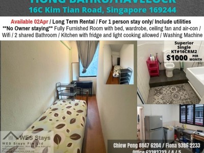 Singapore -  - Near Tiong Bahru MRT/ Havelock MRT /Available 02 Apr 2025/ For 1-pax stay / Include utilities / No owner stay