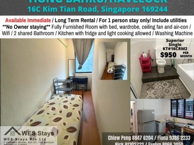 16C Kai Fook Mansion Rm2 - Near Tiong Bahru MRT/ Havelock MRT /Available on 2 April / For 1 pax stay / Include utilities / No owner stay