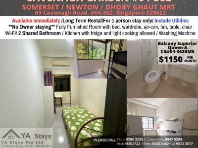 Room For Rent - CAVENAGH GARDEN (Orchard / River Valley)/ Near Somerset MRT/Newton MRT/Dhoby Ghaut MRT/ Common Room/ 1 Pax/ Fully Furnished/ No Owner Staying - Cavenagh Garden,  69 #04-362, Singapore 229622