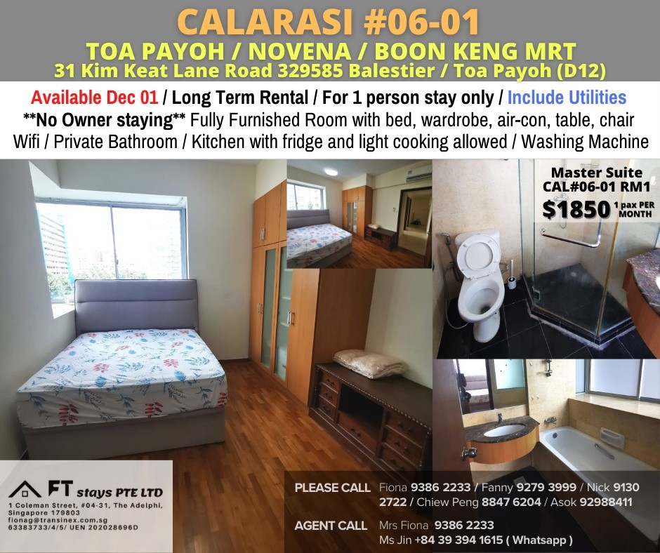 Available Dec 01/Master Room/Near Toa Payoh, Novena MRT/No Owner Staying/Fully Furnished with Bed/Wardrobe/WIFI/Air-con - Toa Payoh - Bedroom - Homates Singapore