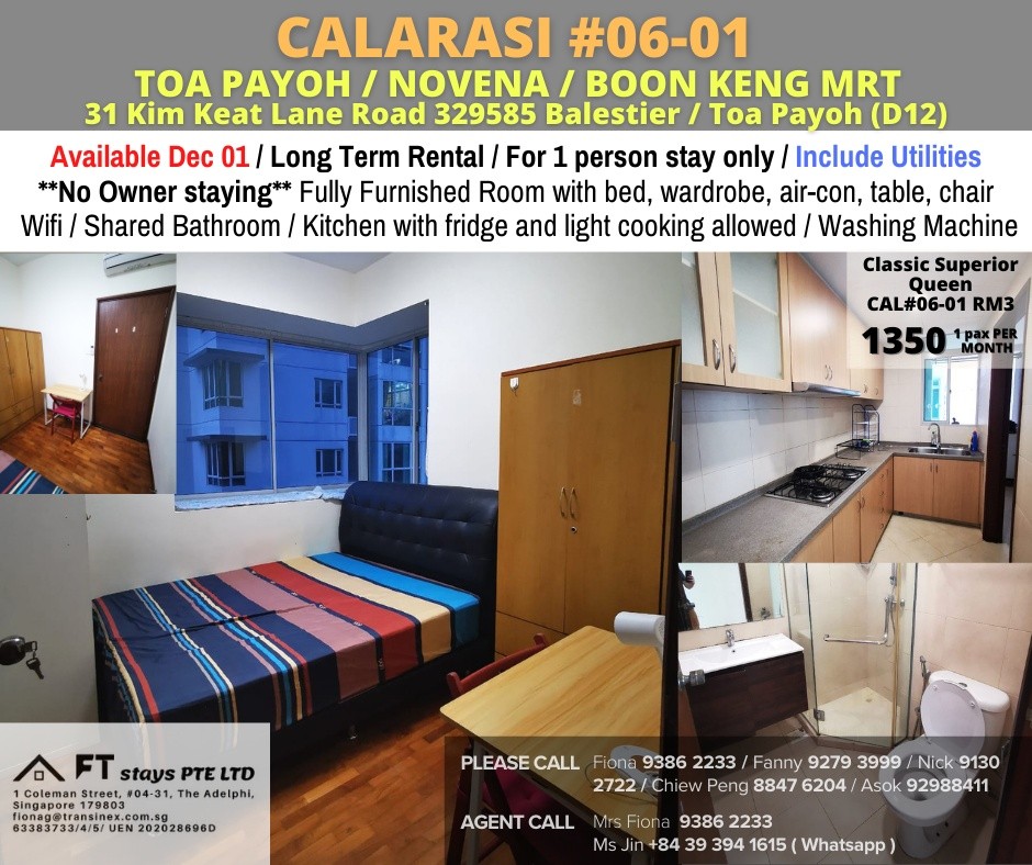 Available Dec 01/Common Room/Near Toa Payoh, Novena MRT/No Owner Staying/Fully Furnished with Bed/Wardrobe/WIFI/Air-con - Toa Payoh - Bedroom - Homates Singapore
