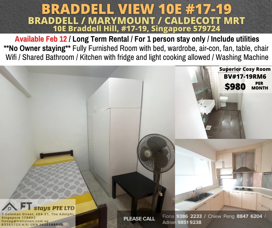 Room for rent / Braddell, Marymount, Caldecott MRT / Common room / 1 pax stay / Available﻿ FEB 12 - Toa Payoh 大巴窑 - 分租房间 - Homates 新加坡