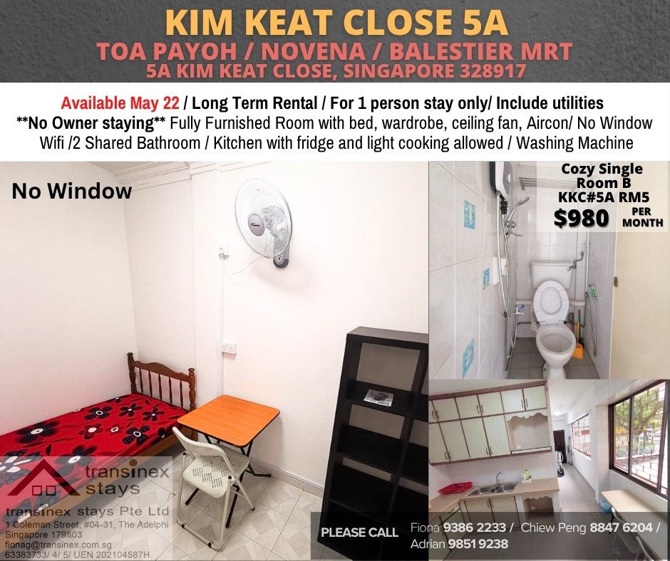Available﻿ 22 May - Common Room/Include Utilities/Wifi/Aircon/No Agent Fee/Light Cooking Allowed/Washing Machine - Toa Payoh 大巴窑 - 分租房间 - Homates 新加坡