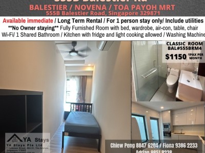 Room for Rent/Balestier, Toa Payoh MRT/ For 1 pax/ Available Immediately - 555B Balestier Road