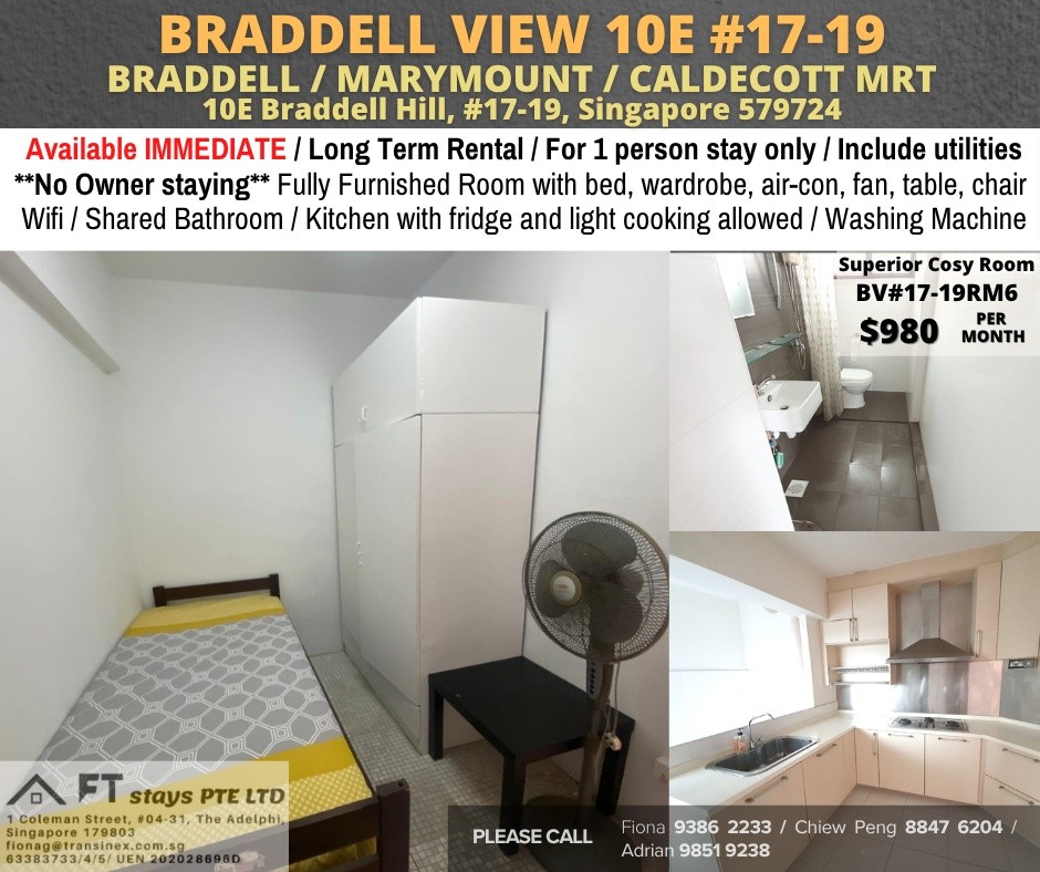 Room for rent / BRADDELL, MARYMOUNT, CALDECOTT MRT / Common room / 1pax stay / Available IMMEDIATELY - Braddell - Bedroom - Homates Singapore