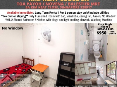 Available﻿ Immediate - Common Room/Include Utilities/Wifi/Aircon/No Agent Fee/Light Cooking Allowed/Washing Machine - 5A Kim Keat Close, Singapore 328917 