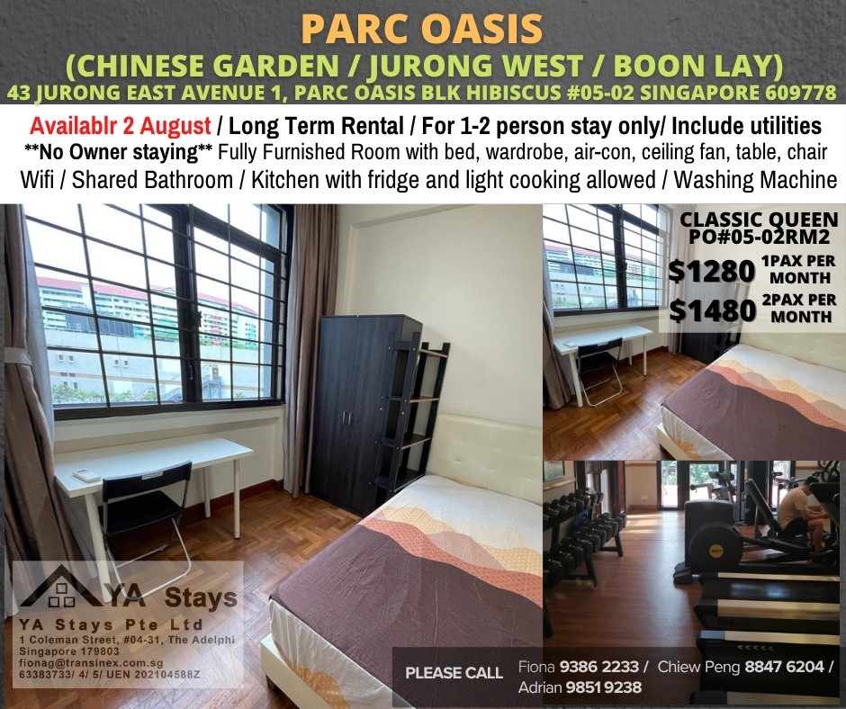 Room For rent/43 JURONG EAST AVENUE 1, PARC OASIS BLK HIBISCUS 60977 Road/commen /for 1pax/2pax Available Immediate  - Toa Payoh 大巴窑 - 整个住家 - Homates 新加坡