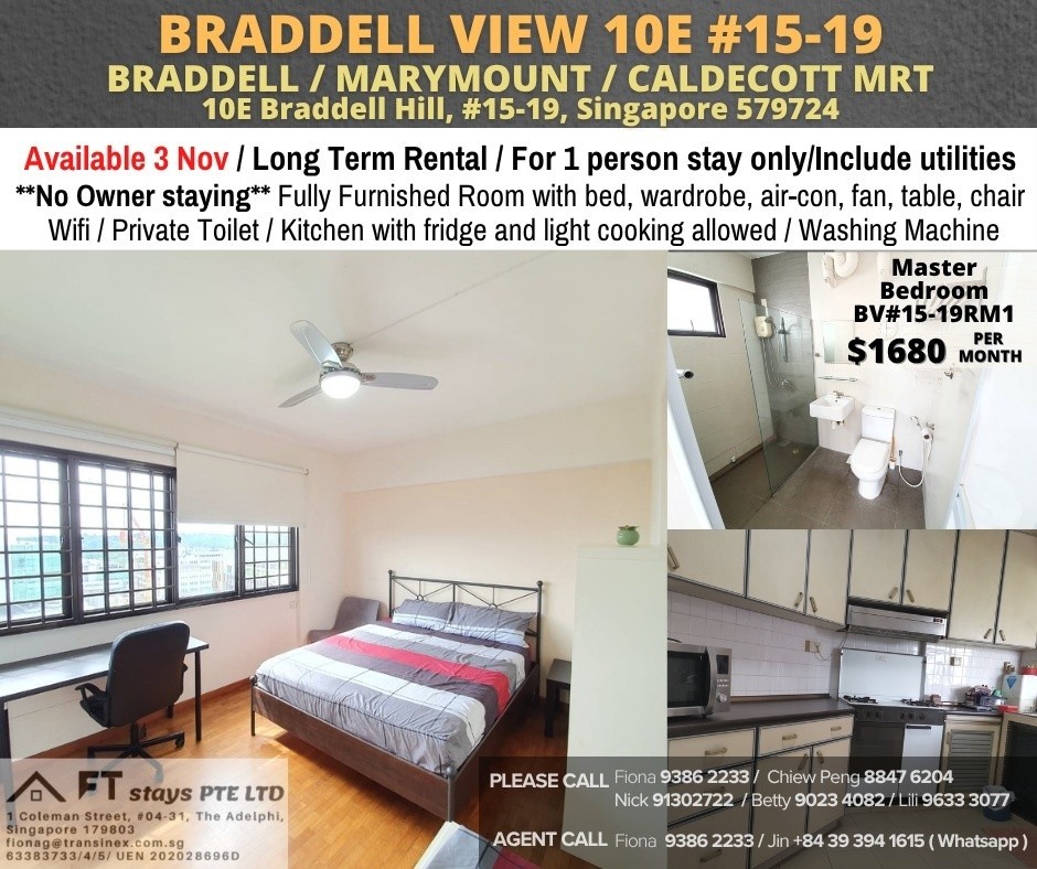 Master Room for Rent/ 1-2Pax /Braddel View/ Available 3 November - Braddell - Flat - Homates Singapore