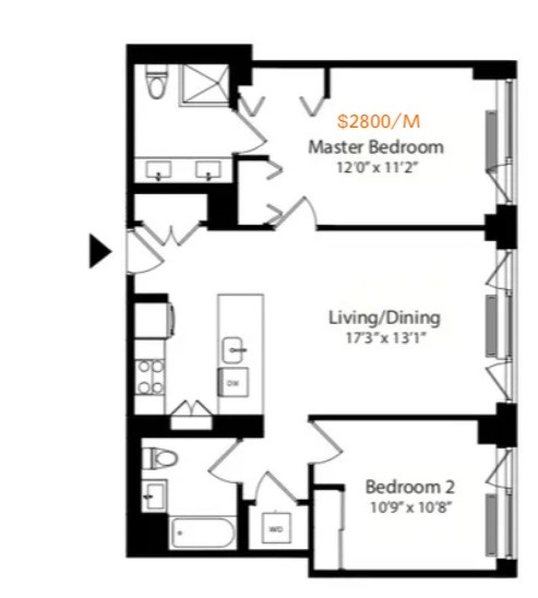 纽约布鲁克林Williamsburg｜两室两卫主卧出租$2,800/月 -  - 整套出租 - Homates 美國